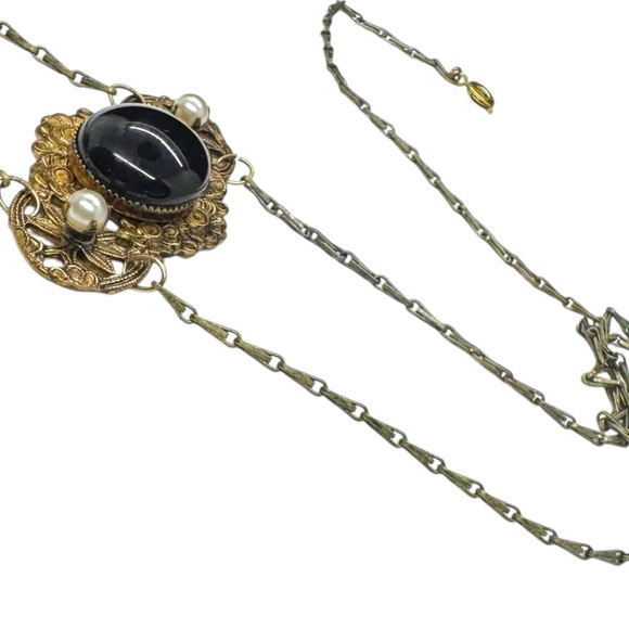 Vintage Victorian Jet Glass & Faux Pearl Drop Necklace - Picture 9 of 10